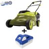 Sun Joe 24-Volt cordless 14-inch Lawn Mower plus a 4.0-Ah lithium-ion battery.