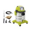 Sun Joe 24-volt Cordless Portable Stainless Steel Wet/Dry Vacuum Kit with nozzle attachments, telescopic tube, extension hose, and paper dust bag.