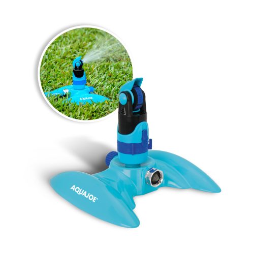 Aqua Joe Turbo Drive Sprinkler with inset image of product in use