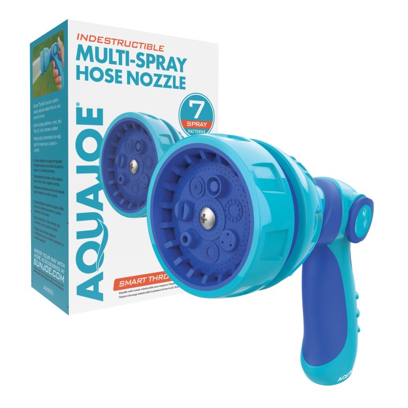 Aqua Joe Indestructible Series Non-Slip Grip Hose Nozzle with packaging.